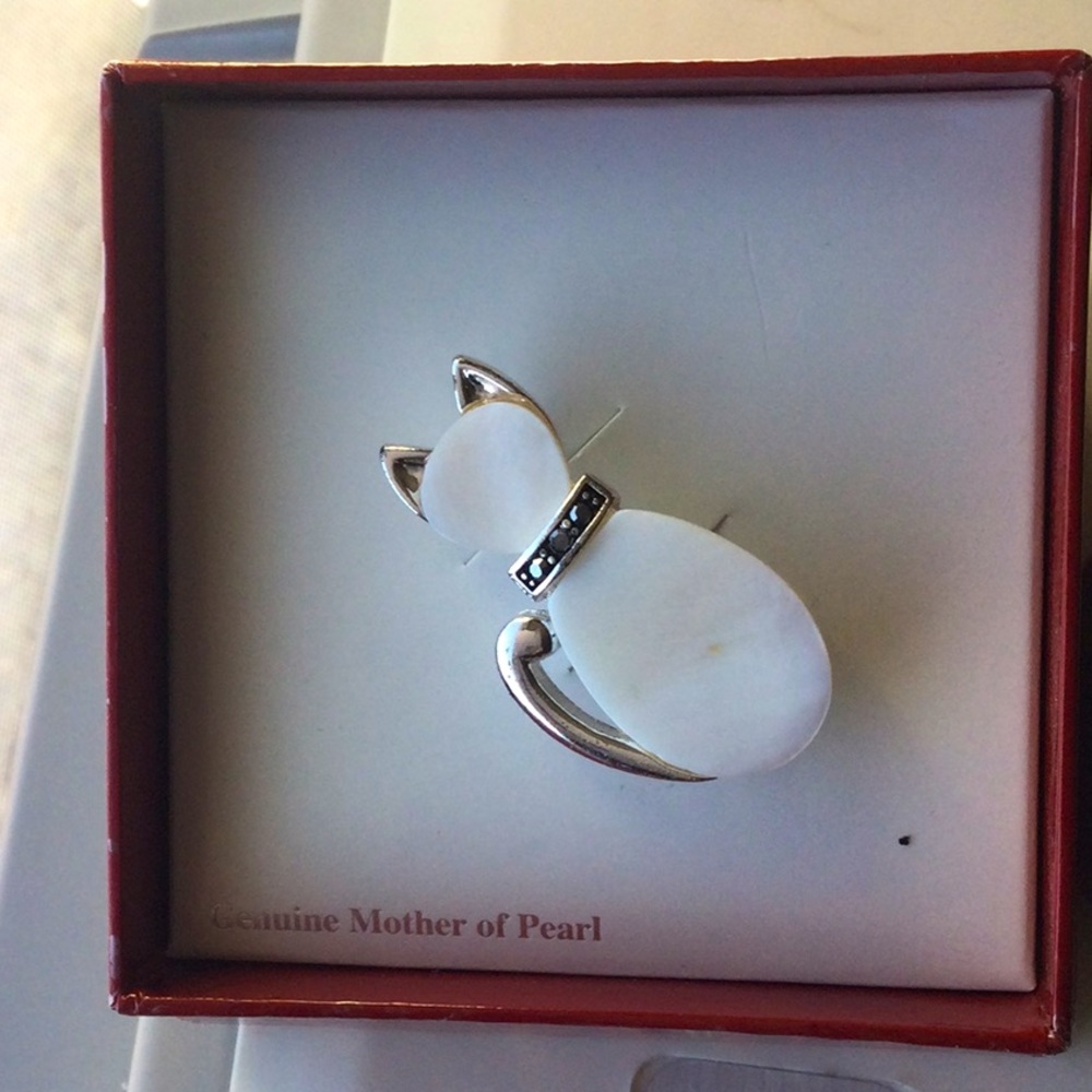 Mother of Pearl Cat Brooch